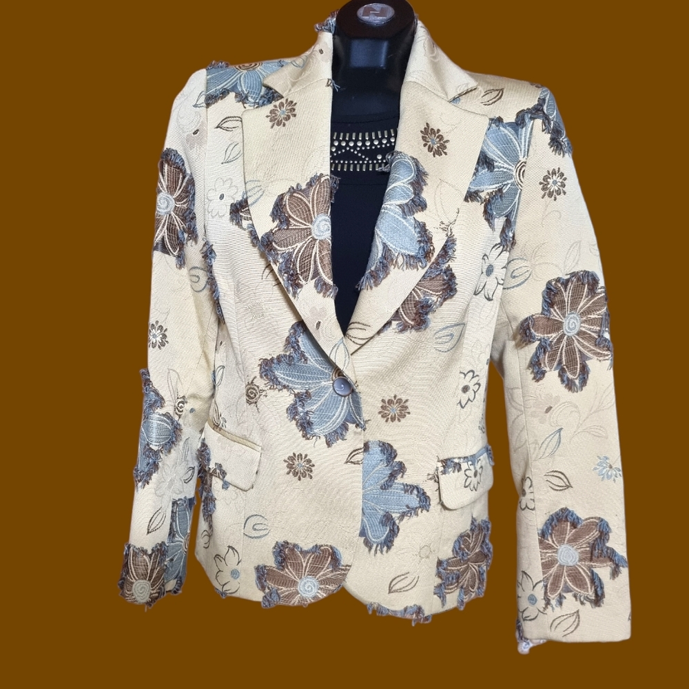 Jack F Vintage Floral Fringed Tapestry Blazer
